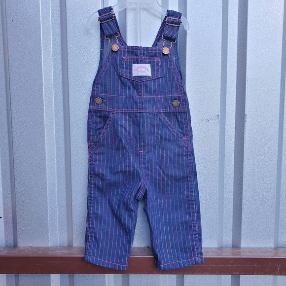 Vtg All American Overall Dark Denim rainbow pastel pinstripes 18m - Picture 1 of 8